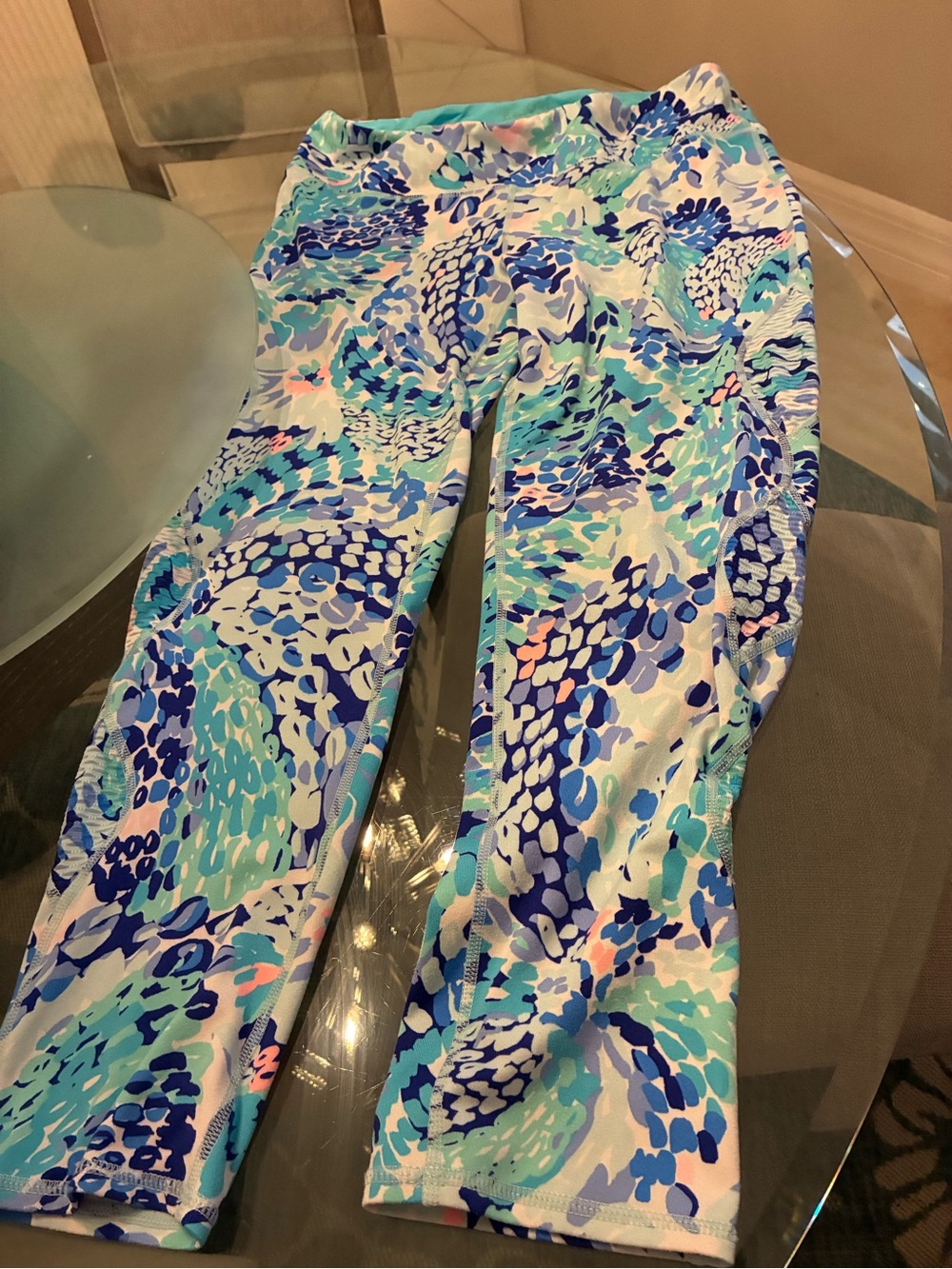 Lilly Pulitzer Floral Active Leggings - Blue Aqua Multi Size L